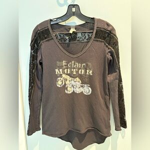 We The Free (Free People) Lace Sleeve Top - Dark Gray